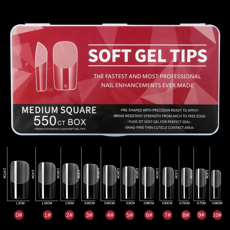 Φωτογραφία προϊόντος: Gold Line Beauty Salon Pro Soft Gel Tips 500τμχ Medium Square για επιμήκυνση by GL