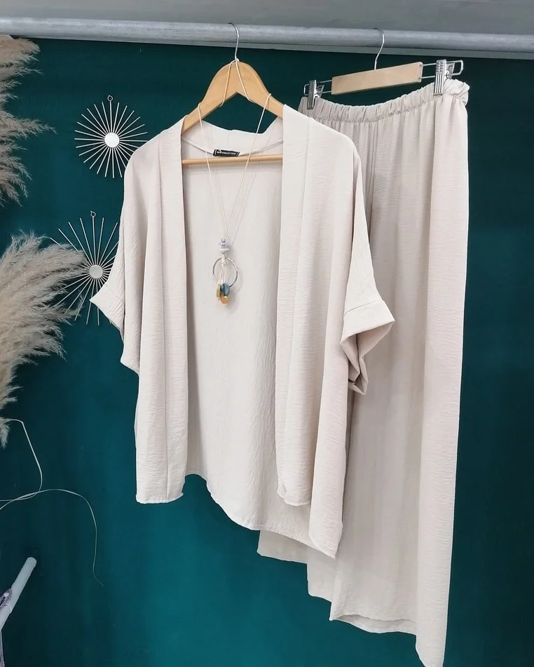 Φωτογραφία προϊόντος: New Collection Σετ κιμονό με ψηλόμεση παντελόνα SNC-3068 Μπεζ