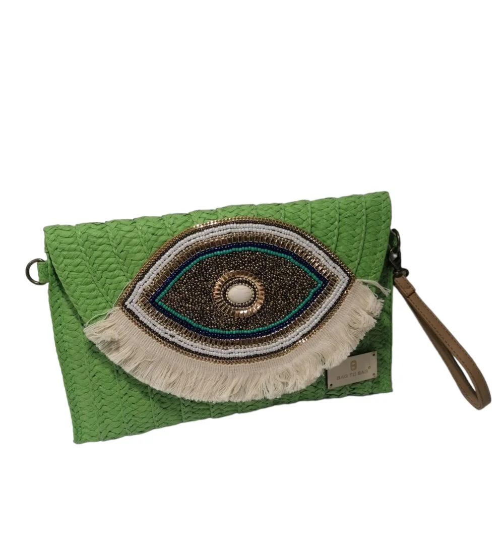 Φωτογραφία προϊόντος: Bag to Bag Ψάθινο Τσαντάκι Χειρός- Χιαστί με ματάκι Bagtobag CΗ-961 Πράσινο