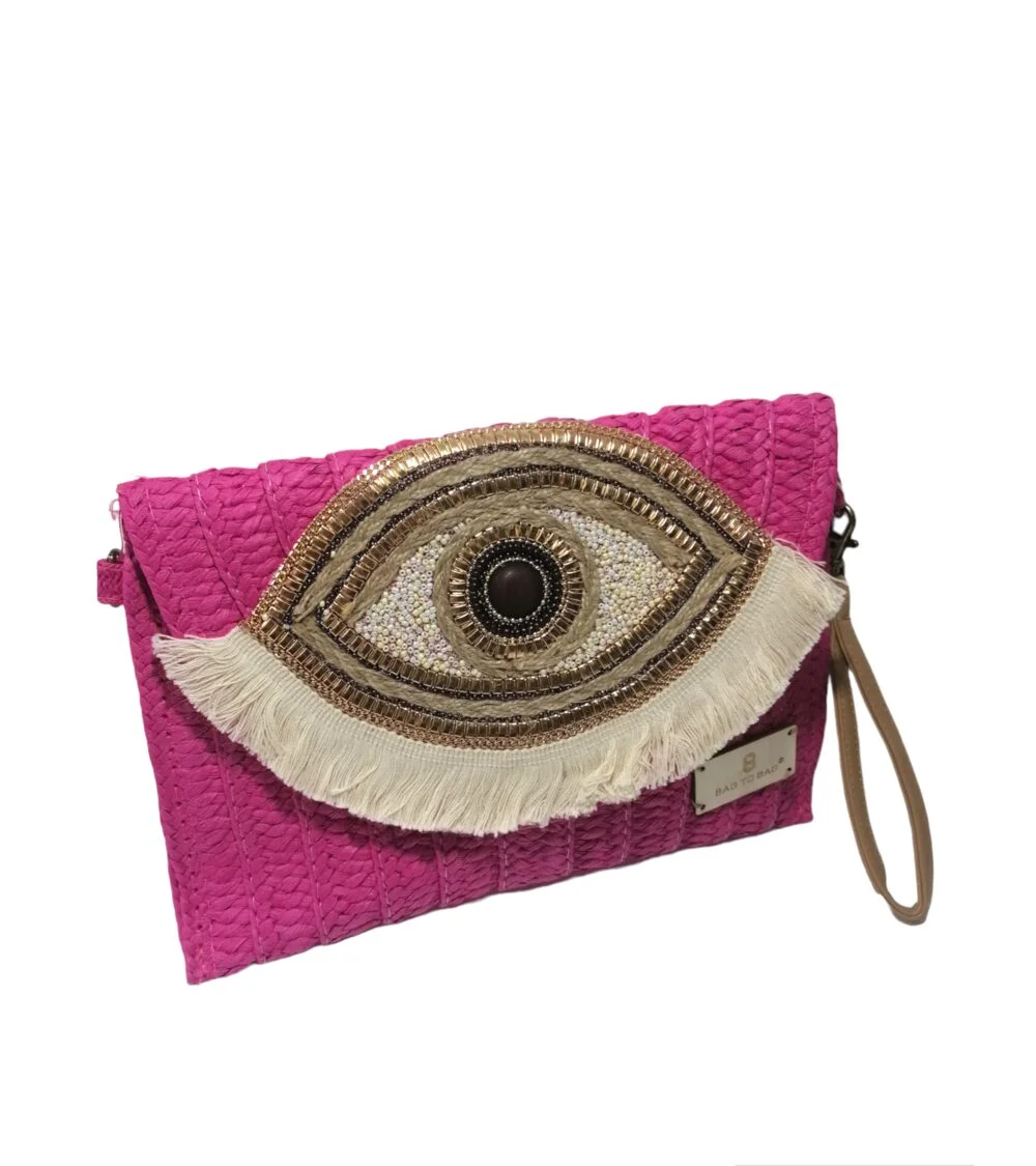 Φωτογραφία προϊόντος: Bag to Bag Ψάθινο Τσαντάκι Χειρός- Χιαστί με ματάκι Bagtobag CΗ-961 Rose red