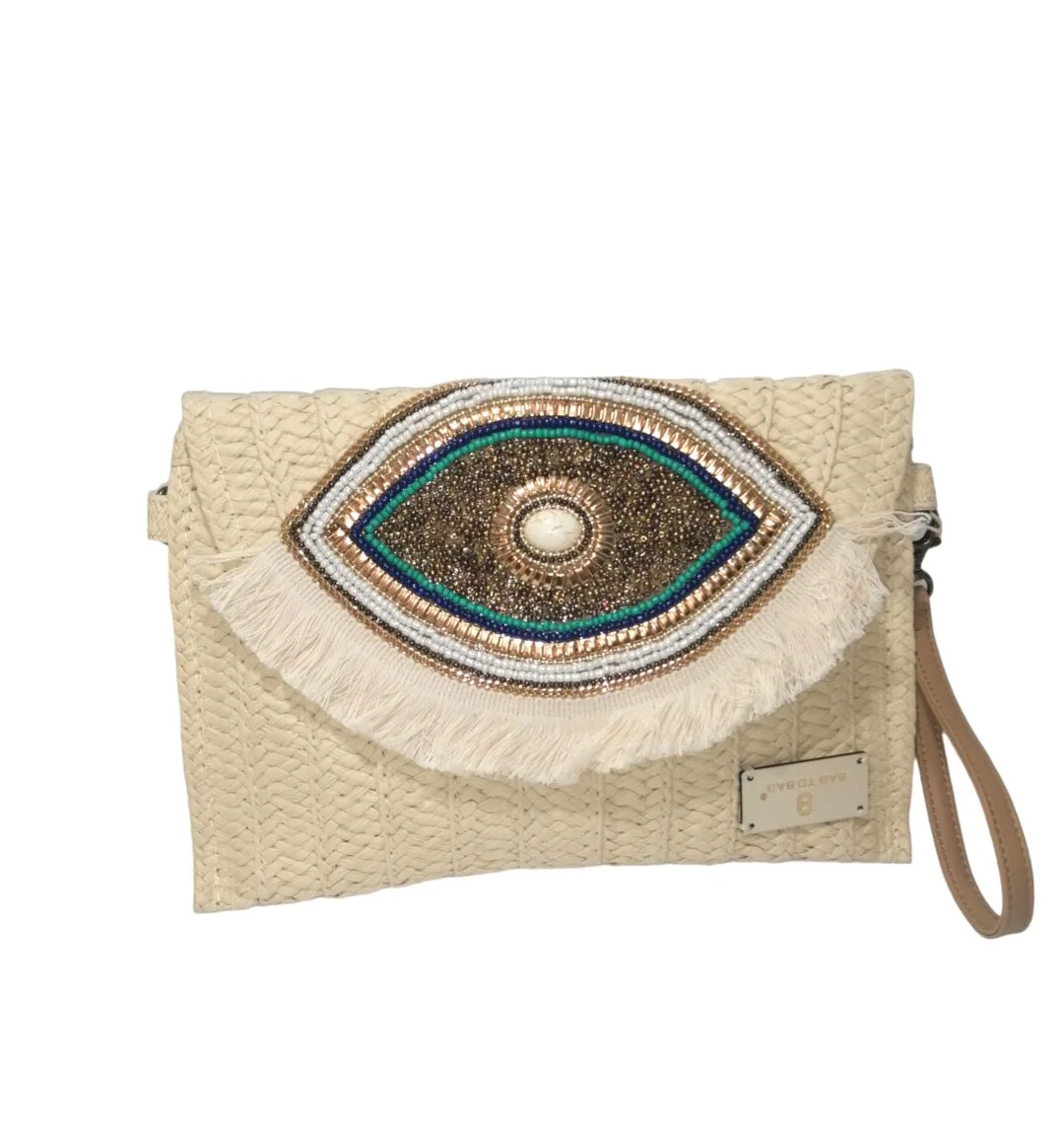 Φωτογραφία προϊόντος: Bag to Bag Ψάθινο Τσαντάκι Χειρός- Χιαστί με ματάκι Bagtobag CΗ-961 Beige