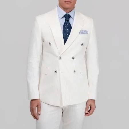 Φωτογραφία προϊόντος: Andrianopoulos Fashion Stores since 1930 Ανδρικό Λευκό Σταυρωτό Κοστούμι με Διακριτική Ρίγα – Andrianopoulos