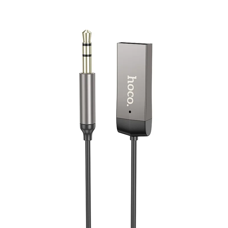 Φωτογραφία προϊόντος: Bluetooth Audio Receiver Hoco E78 Benefit v5.3 USB and 3.5mm με Ενσωματωμένο Μικρόφωνο και Καλώδιο Σπιράλ έως 120cm Γκρι