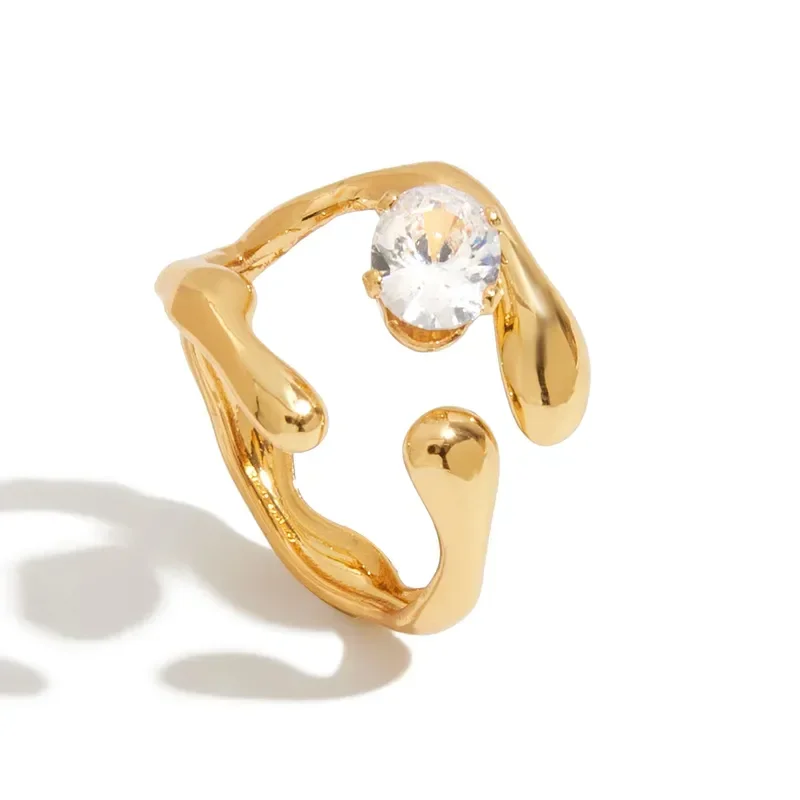 Φωτογραφία προϊόντος: Peach Jewelry Δαχτυλίδι Κομψό Στυλ Γεωμετρικό Χρώμα Χρυσό Από Ανοξείδωτο Ατσάλι 316 Με Επίστρωση PVD μονόπετρο ρυθμιζόμενο