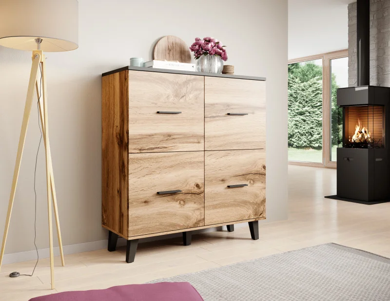 Φωτογραφία προϊόντος: Chest of drawers LOTTA 110 (4D) woatan oak/black DIOMMI CAMA-LOTTA-KOMODA-110-4D-DWO/CZ