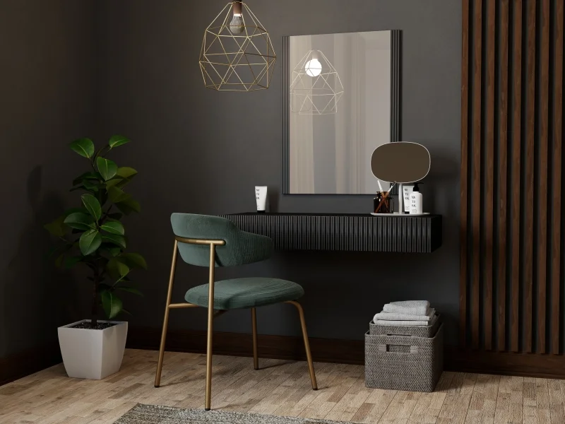 Φωτογραφία προϊόντος: PAFOS vanity table ( hanging ) and mirror BLACK/BLACK DIOMMI CAMA-PAFOS-TOALETKA-CZ/CZ