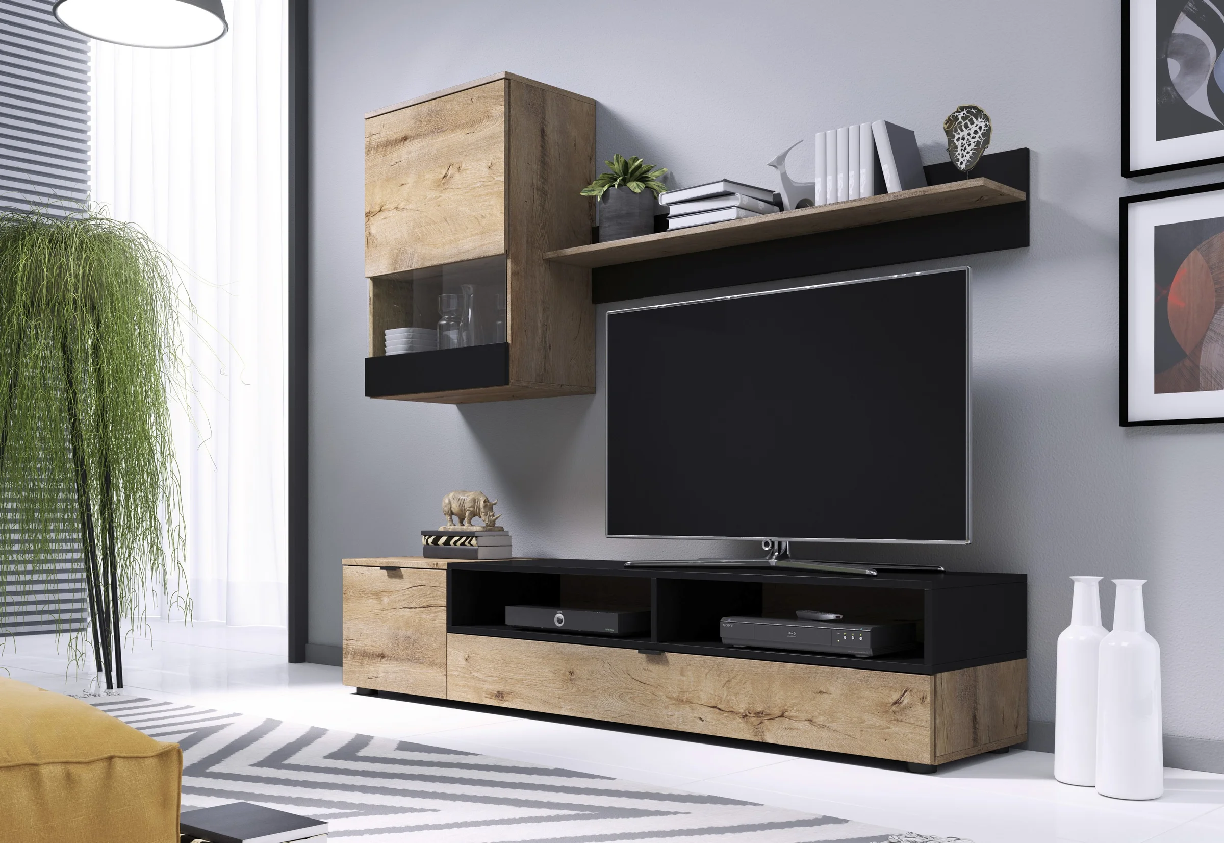 Φωτογραφία προϊόντος: SNAP, wall set color: lefkas oak / black matt DIOMMI V-PL-SNAP-LEFKAS