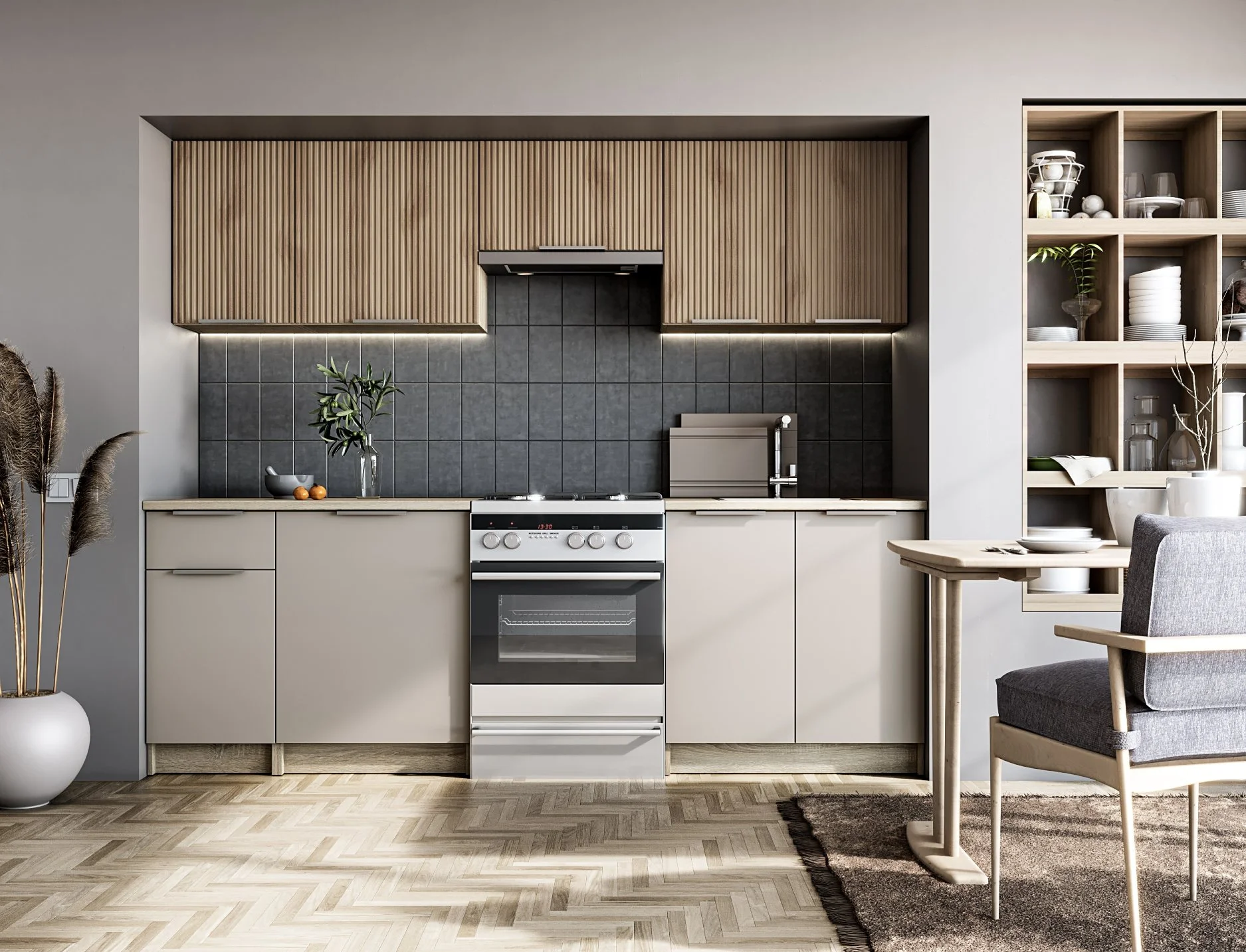 Φωτογραφία προϊόντος: DIOMMI TATIANA 240 kitchen set, color: front - walnut/cashmere, body – sonoma oak