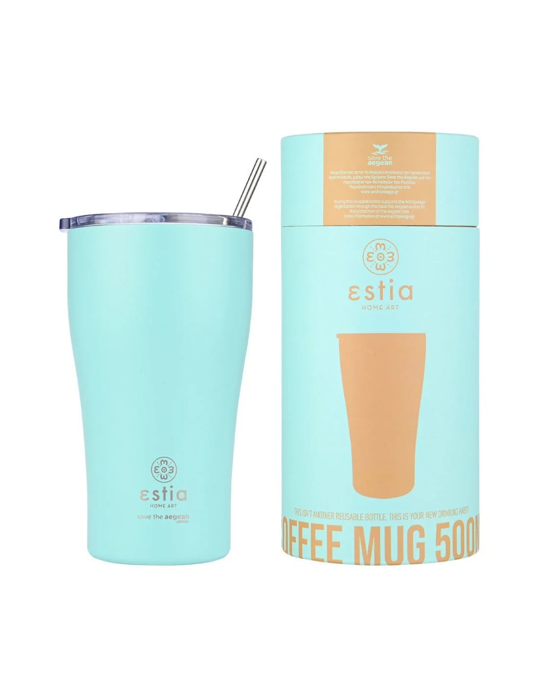 Φωτογραφία προϊόντος: ESTIA HOME ΘΕΡΜΟΣ COFFEE MUG SAVE THE AEGEAN 500ml BERMUDA GREEN