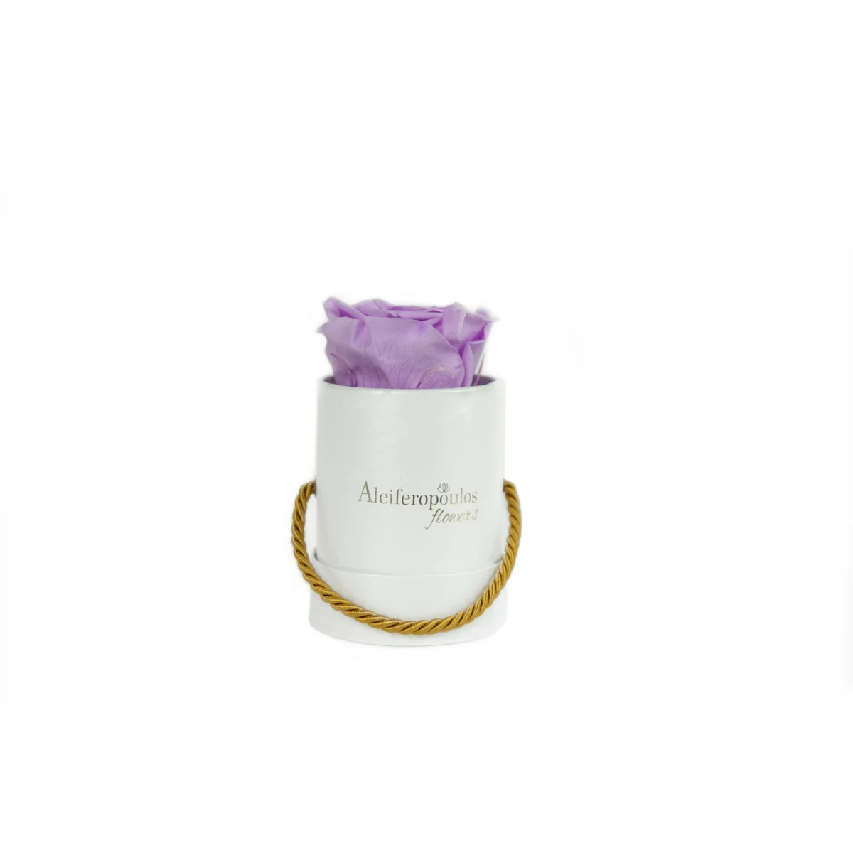 Φωτογραφία προϊόντος: Aleiferopoulos Flowers Juiced Forever Purple-Lilac Rose In Luxury White Forever Rose Box (RB149)