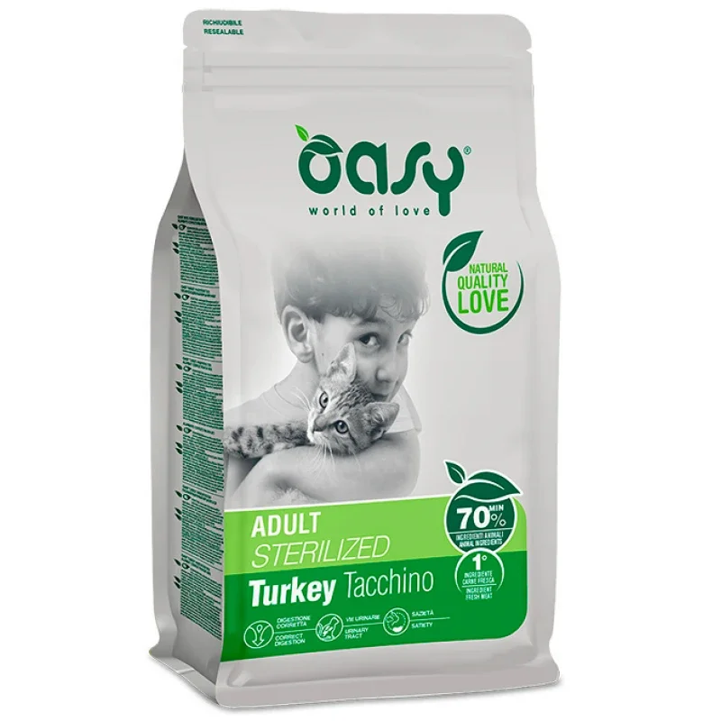 Φωτογραφία προϊόντος: Oasy Cat Sterilised Γαλοπούλα 1,5kg – Τροφή για Στειρωμένες Γάτες με 70% Ζωικά Συστατικά