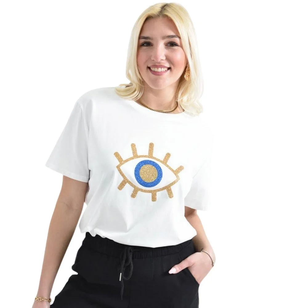 Φωτογραφία προϊόντος: Potre Γυναικείο T-shirt με χρυσό τύπωμα μάτι / Λευκό