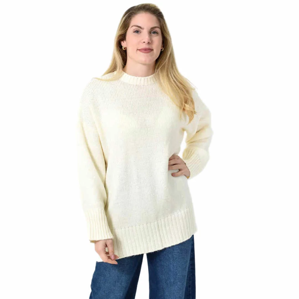 Φωτογραφία προϊόντος: Potre Oversized Πλεκτή Μπλούζα με Στρογγυλή Λαιμόκοψη & Ριμπ Λεπτομέρειες / Εκρού