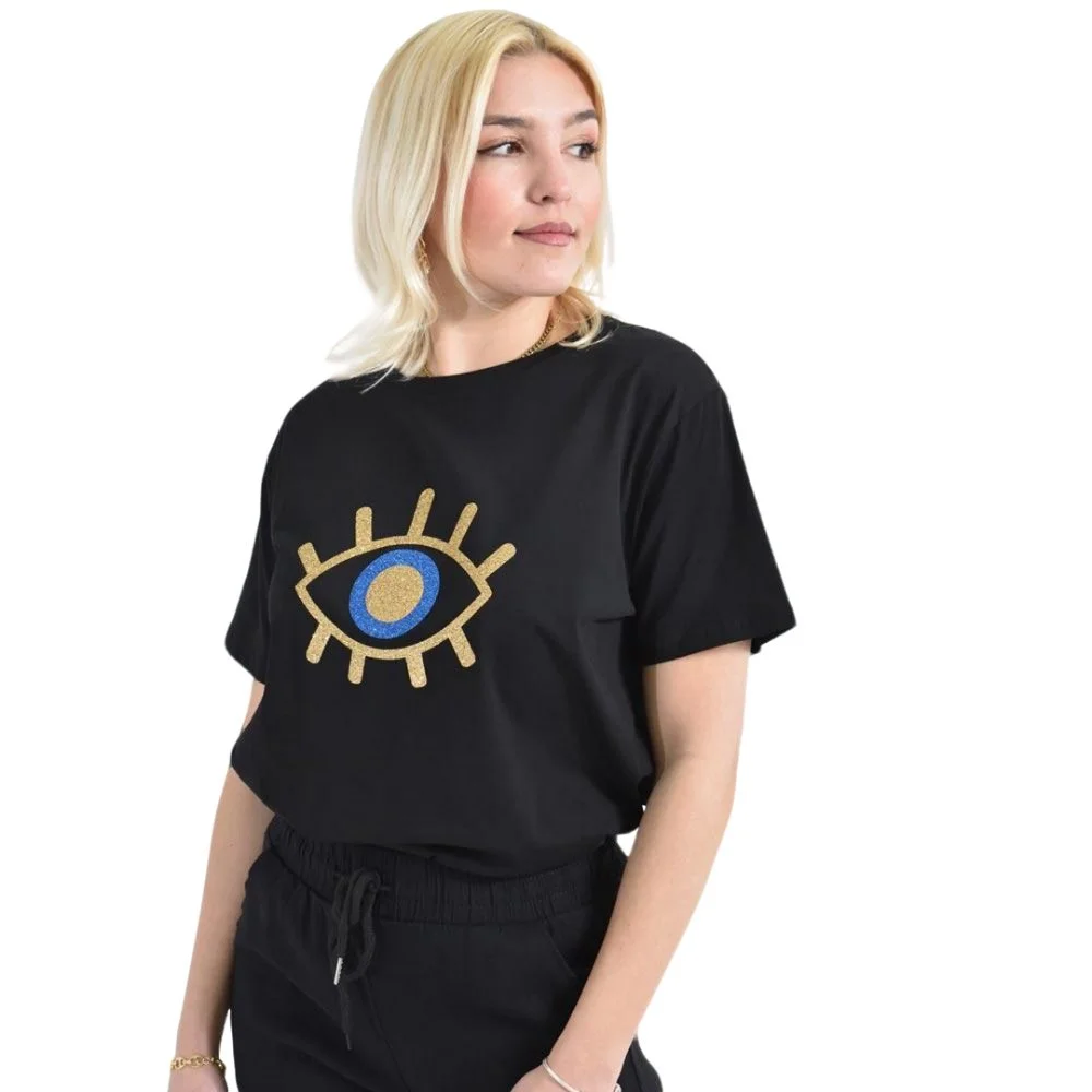 Φωτογραφία προϊόντος: Potre Γυναικείο T-shirt με χρυσό τύπωμα μάτι / Μαύρο