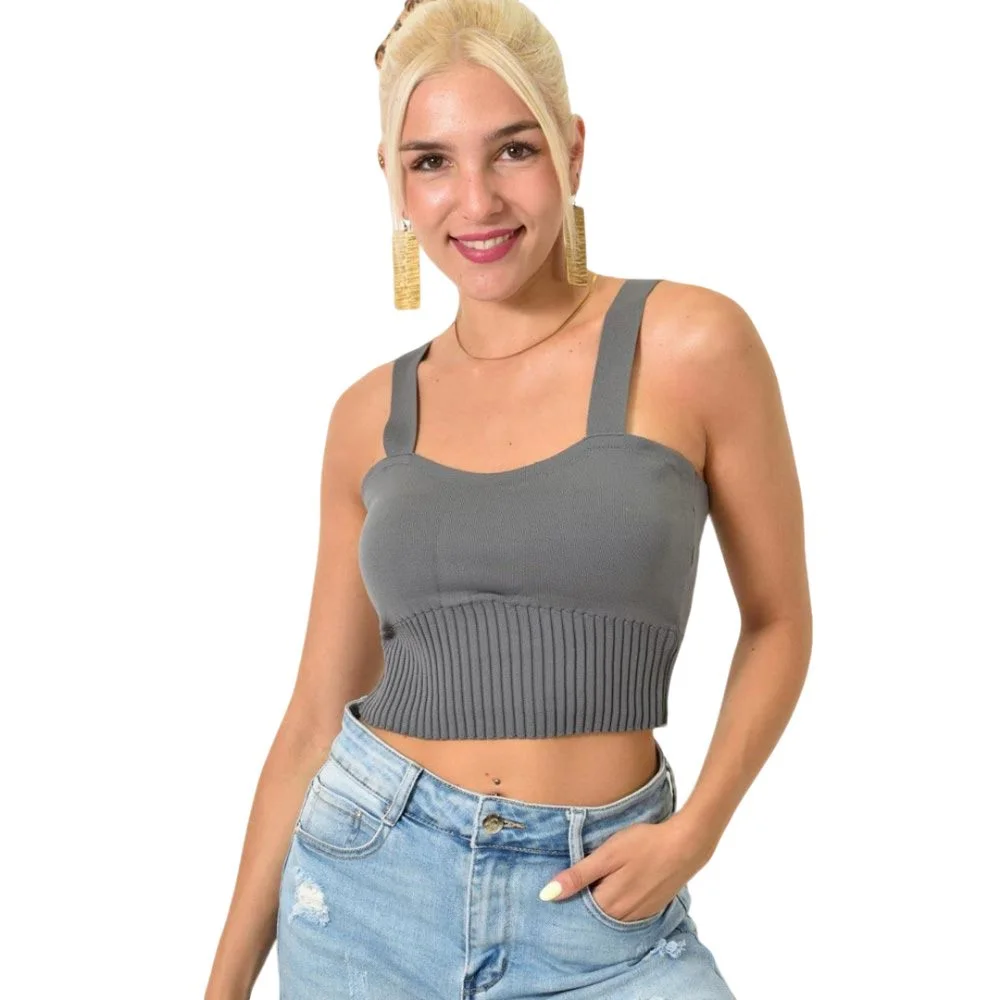 Φωτογραφία προϊόντος: Potre Crop top πλεκτό με τιράντες / Γκρι