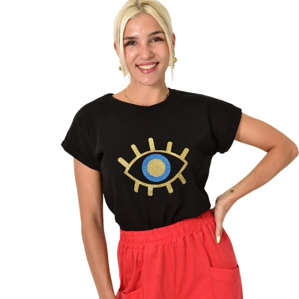 Φωτογραφία προϊόντος: Potre Γυναικείο T-shirt με στάμπα μάτι / Μαύρο