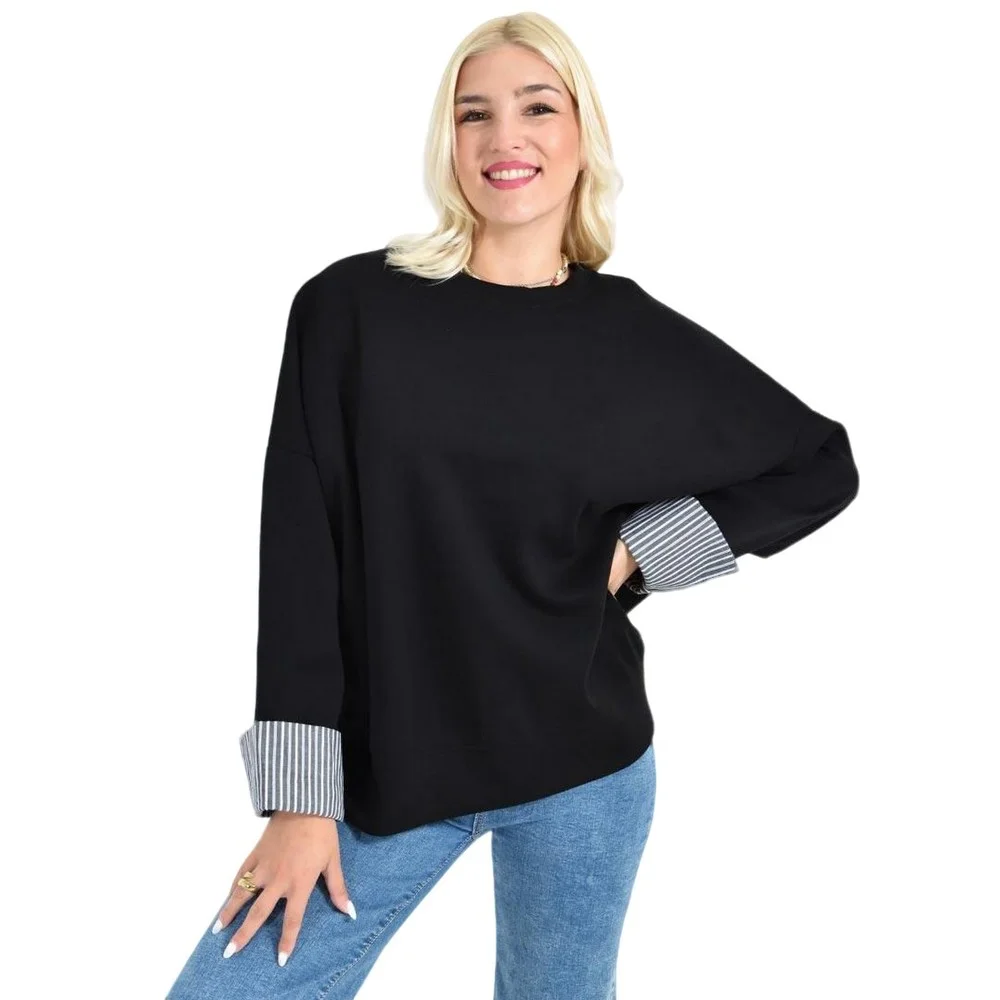 Φωτογραφία προϊόντος: Potre Γυναικεία Μαύρη Oversized Μπλούζα με Ρεβέρ Πουκαμίσου / Μαύρο
