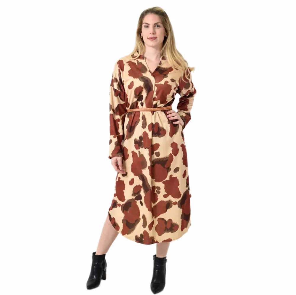 Φωτογραφία προϊόντος: Potre Midi Σεμιζιέ Φόρεμα Abstract Animal Print - Άνετη Γραμμή / Κεραμιδί