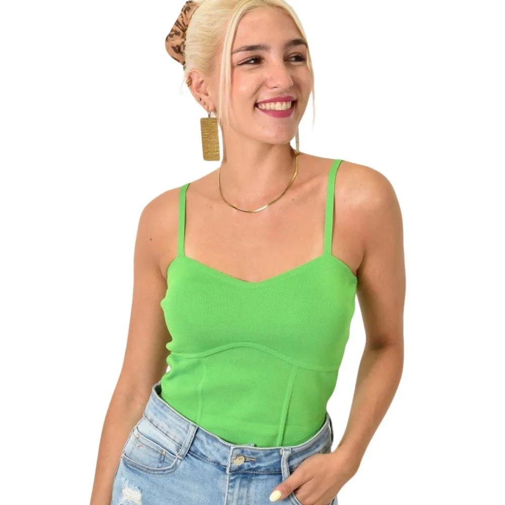 Φωτογραφία προϊόντος: Potre Crop top πλεκτό με λεπτές τιράντες / Πράσινο