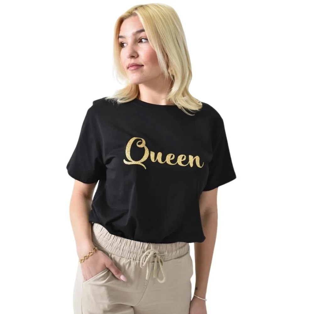 Φωτογραφία προϊόντος: Potre Γυναικείο T-shirt με χρυσό τύπωμα Queen / Μαύρο