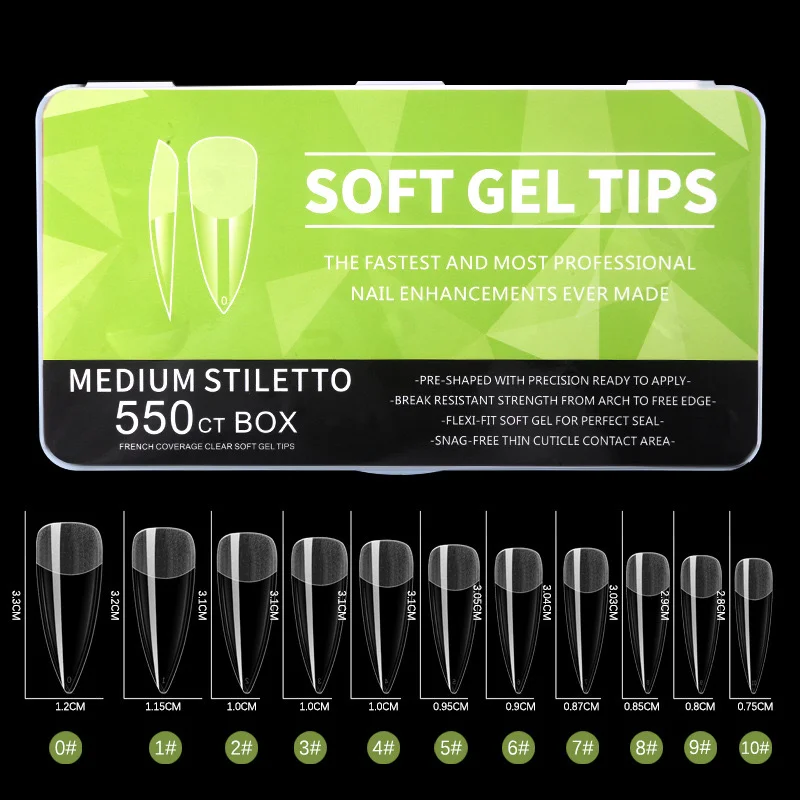 Φωτογραφία προϊόντος: Gold Line Beauty Salon Pro Soft Gel Tips 500τμχ Medium Stiletto για επιμήκυνση by GL
