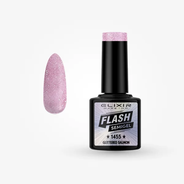 Φωτογραφία προϊόντος: Elixir Makeup Elixir Make-Up Semigel Nail Polish (Glittered salmon)#1455 8ml