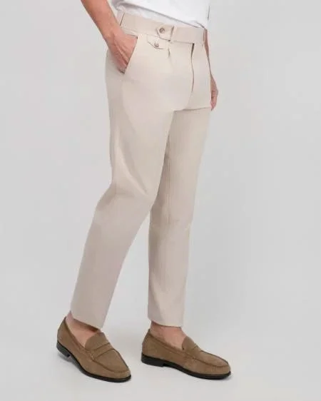 Φωτογραφία προϊόντος: Andrianopoulos Fashion Stores since 1930 Ανδρικό Μπεζ Ελαστικό Tailored Παντελόνι με Πιέτα και Sartorial Λεπτομέρειες – Andrianopoulos