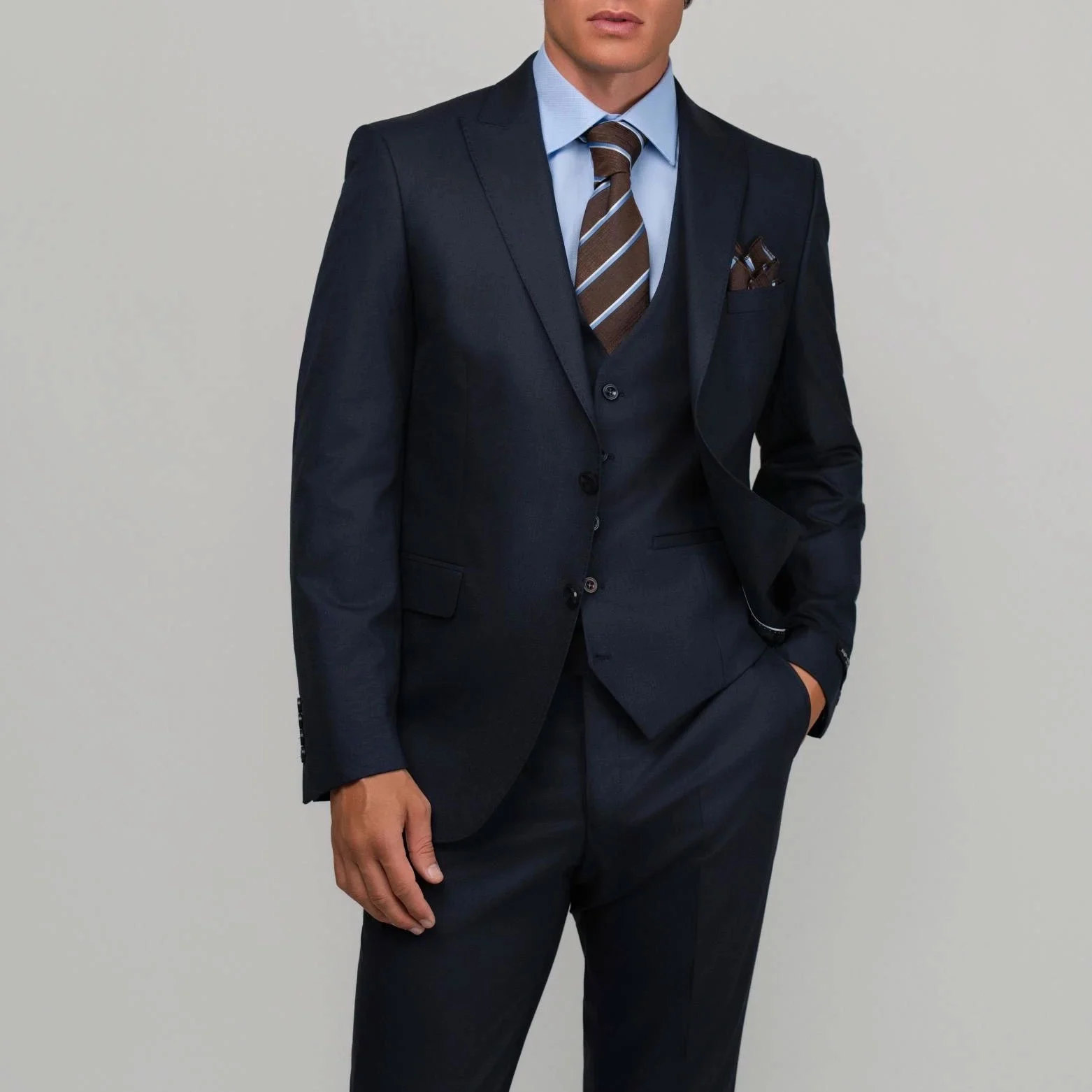 Φωτογραφία προϊόντος: Andrianopoulos Fashion Stores since 1930 Σκούρο Μπλε Κοστούμι 3-Piece με 50% Μαλλί – Andrianopoulos