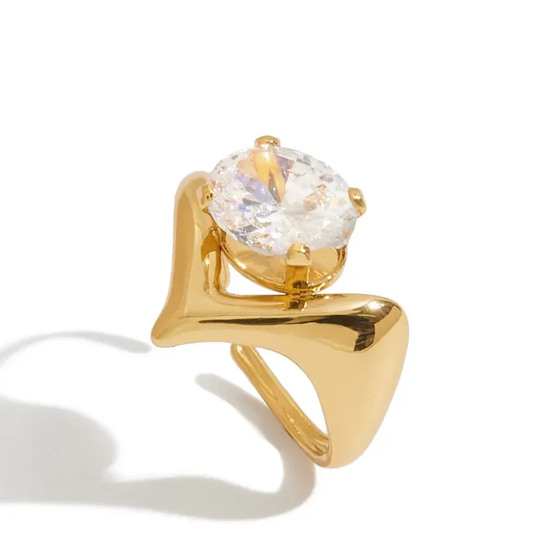 Φωτογραφία προϊόντος: Peach Jewelry Δαχτυλίδι Κομψό Στυλ Γεωμετρικό Με ζιρκόνιο Χρώμα Χρυσό Από Ανοξείδωτο Ατσάλι 316 Με Επίστρωση PVD ρυθμιζόμενο