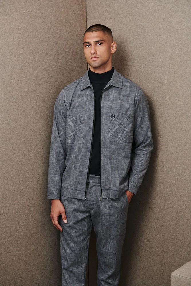 Φωτογραφία προϊόντος: P/COC P-1770 γκρί / καρό jacket με φερμουάρ