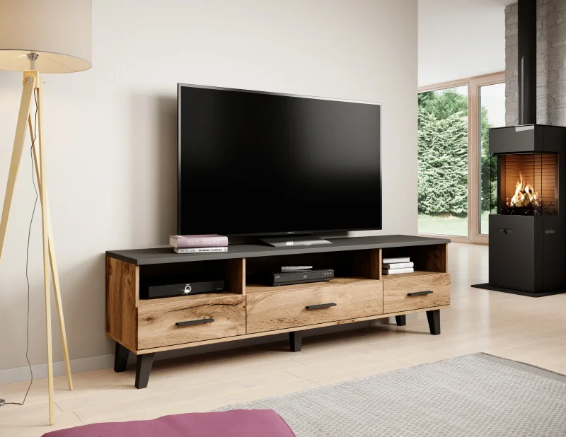 Φωτογραφία προϊόντος: TV stand LOTTA 180 3s3K wotan oak/black DIOMMI CAMA-LOTTA-RTV-180-3S3K-DWO/CZ
