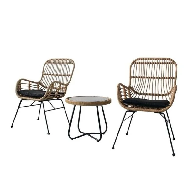 Φωτογραφία προϊόντος: Artekko Σετ/3 πλαστ. rattan 2 καρέκλες με μαξιλάρι (56x57x87)cm και τραπεζάκι με τζάμι (45x45x44)cm - Ρατάν - 46Μx46Π