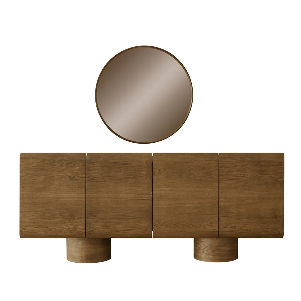 Φωτογραφία προϊόντος: Artekko Asos Καφέ Μπουφές MDF (200x45x87)cm με Καθρέπτη (81x81x5)cm 2pcs - MDF - 200Μx45Π