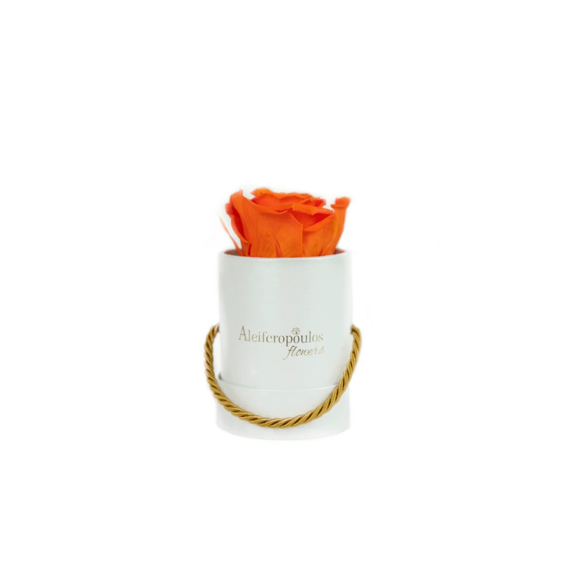 Φωτογραφία προϊόντος: Aleiferopoulos Flowers Dejuiced Forever Orange Rose In Luxury White Forever Rose Box (RB148)