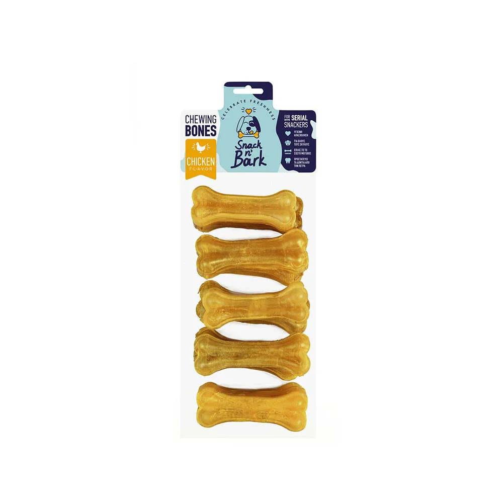 Φωτογραφία προϊόντος: Snack n' Bark Snack n’ Bark Συμπαγή Κόκκαλο με γεύση Κοτόπουλο 8cm 20gr 10τμχ