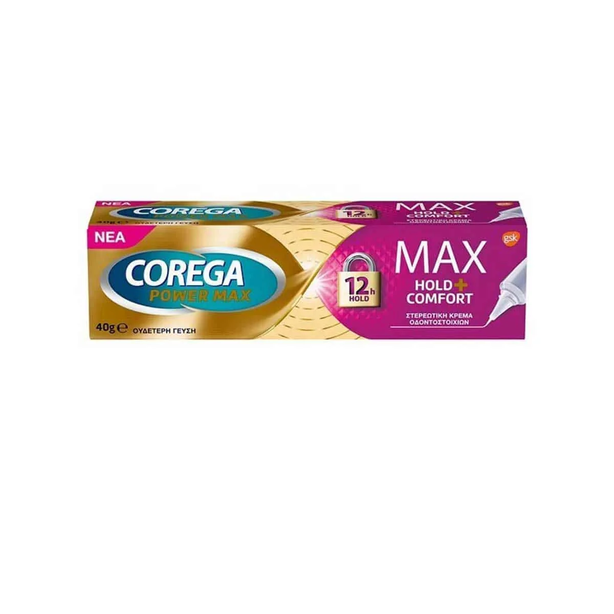 Φωτογραφία προϊόντος: Medipharmacy Corega Max Hold & Comfort Στερεωτική Κρέμα Τεχνητής Οδοντοστοιχίας 40 gr