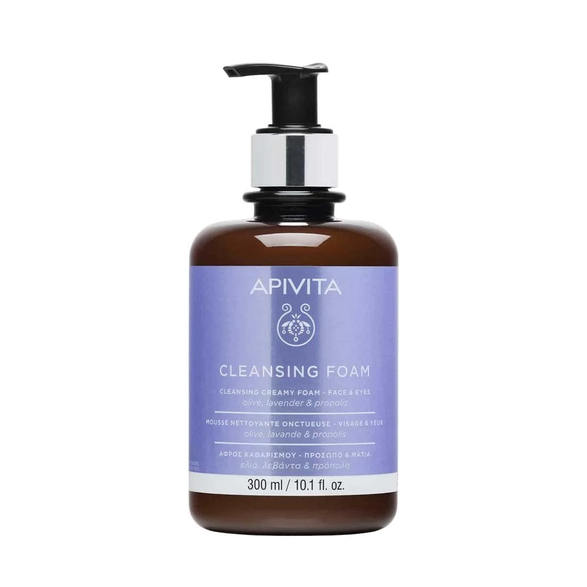 Φωτογραφία προϊόντος: Medipharmacy Apivita Cleansing Foam Αφρός Καθαρισμού Προσώπου & Ματιών Με Ελιά, Λεβάντα & Πρόπολη 300 ml