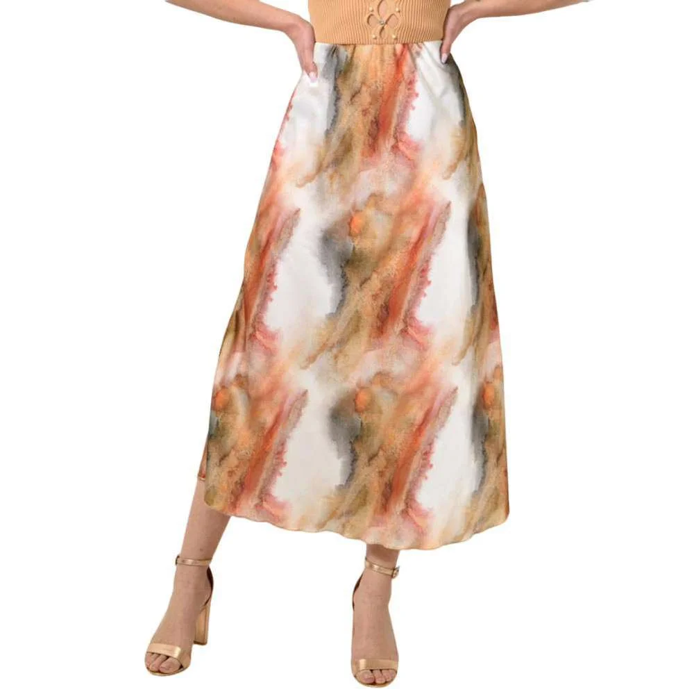 Φωτογραφία προϊόντος: First Woman Midi φούστα σατέν tie dye / Πορτοκαλί