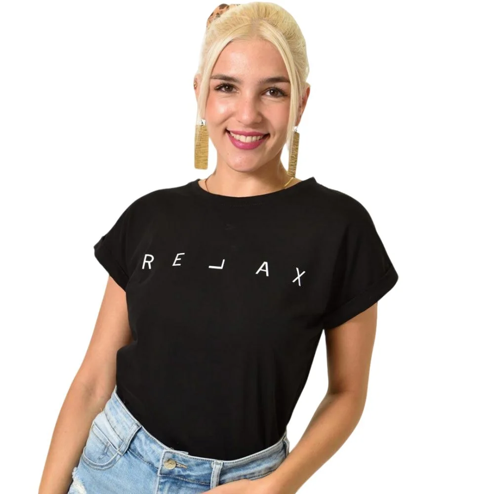 Φωτογραφία προϊόντος: First Woman T-shirt με τύπωμα RELAX / Μαύρο