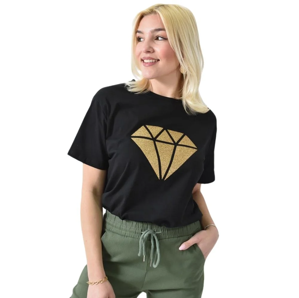 Φωτογραφία προϊόντος: Potre Γυναικείο T-shirt με χρυσό τύπωμα διαμάντι / Μαύρο