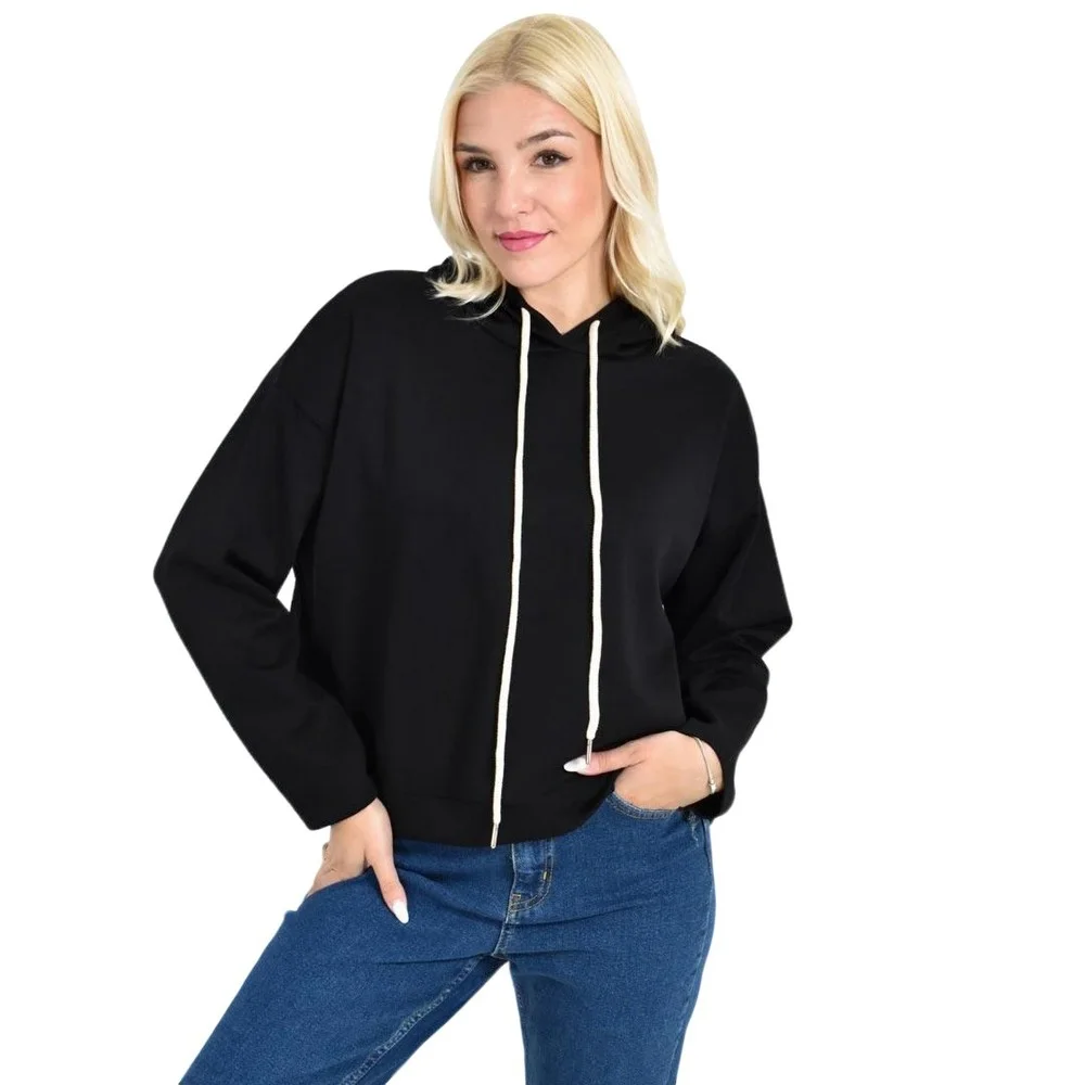Φωτογραφία προϊόντος: Potre Γυναικείο Cropped Hoodie με εκρού Κορδόνια / Μαύρο