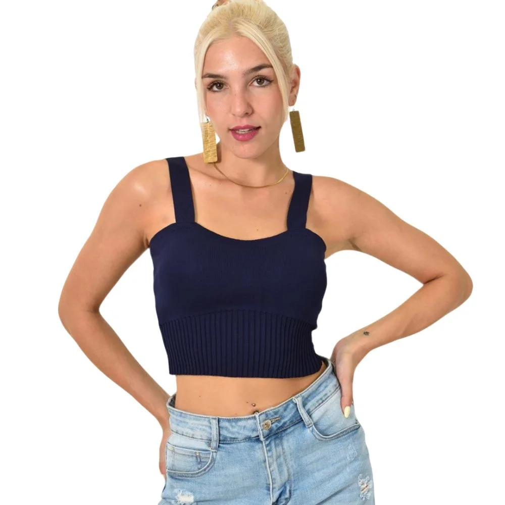 Φωτογραφία προϊόντος: Potre Crop top πλεκτό με τιράντες / Μπλε Σκούρο
