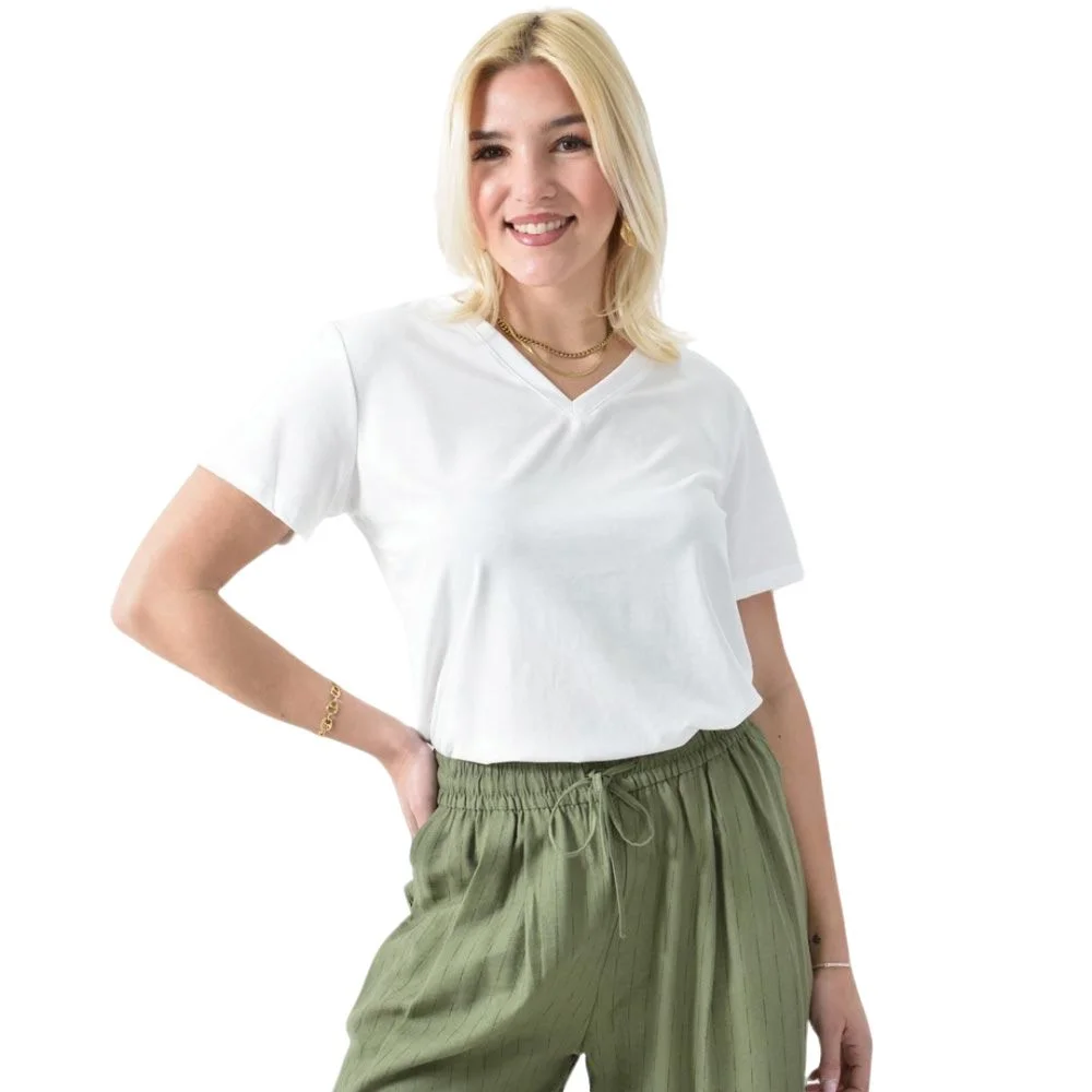 Φωτογραφία προϊόντος: Potre Μονόχρωμο Basic T-shirt με V ντεκολτέ / Λευκό