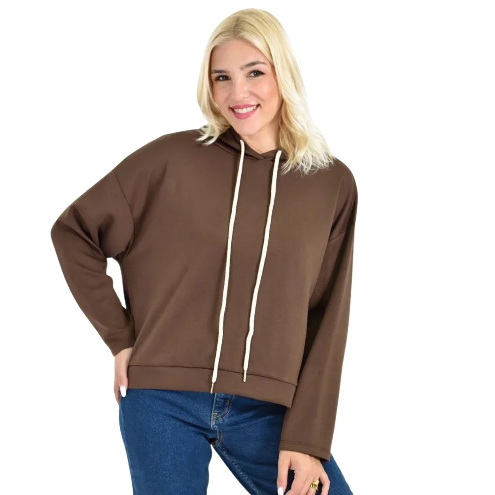 Φωτογραφία προϊόντος: Potre Γυναικείο Cropped Hoodie με εκρού Κορδόνια / Καφέ