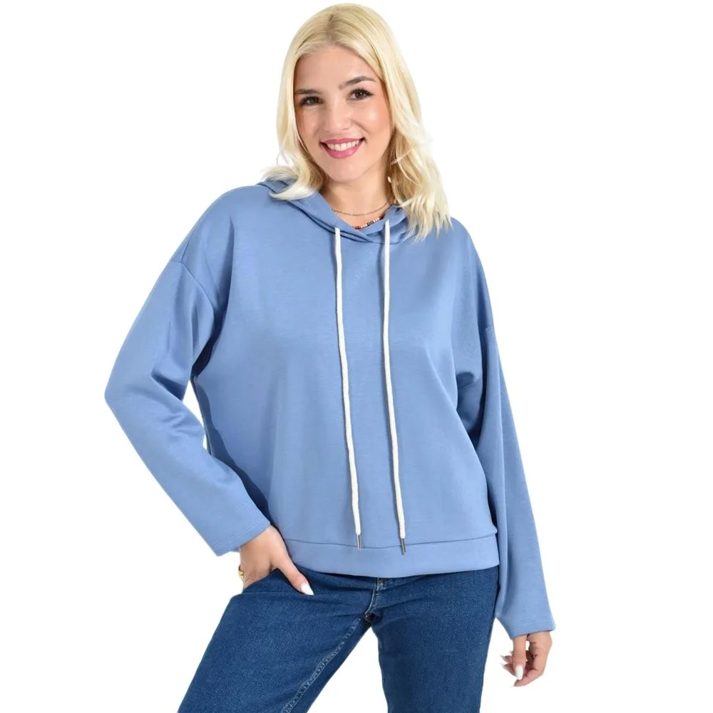 Φωτογραφία προϊόντος: Potre Γυναικείο Cropped Hoodie με εκρού Κορδόνια / Μπλε Ραφ