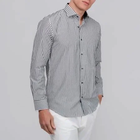Φωτογραφία προϊόντος: Andrianopoulos Fashion Stores since 1930 Ανδρικό Ριγέ Πουκάμισο (Bengal Stripe) σε Μαύρο και Λευκό – Andrianopoulos