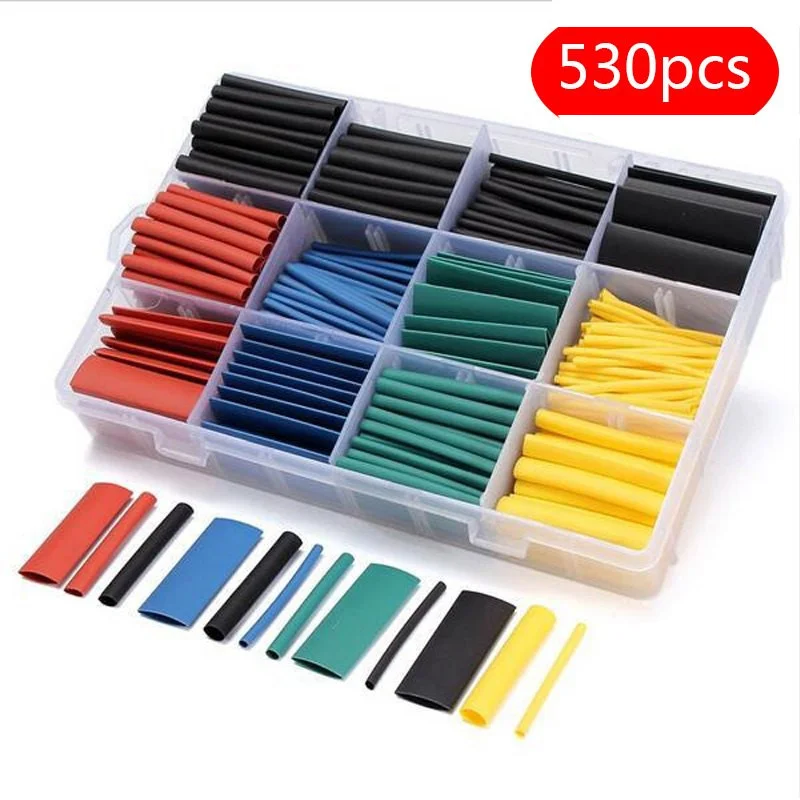 Φωτογραφία προϊόντος: OEM 530pcs/lot heat shrink tube 2:1 Heat Shrink Tubing set 9 sizes 5 colors (Θερμοσυστελλόμενα)