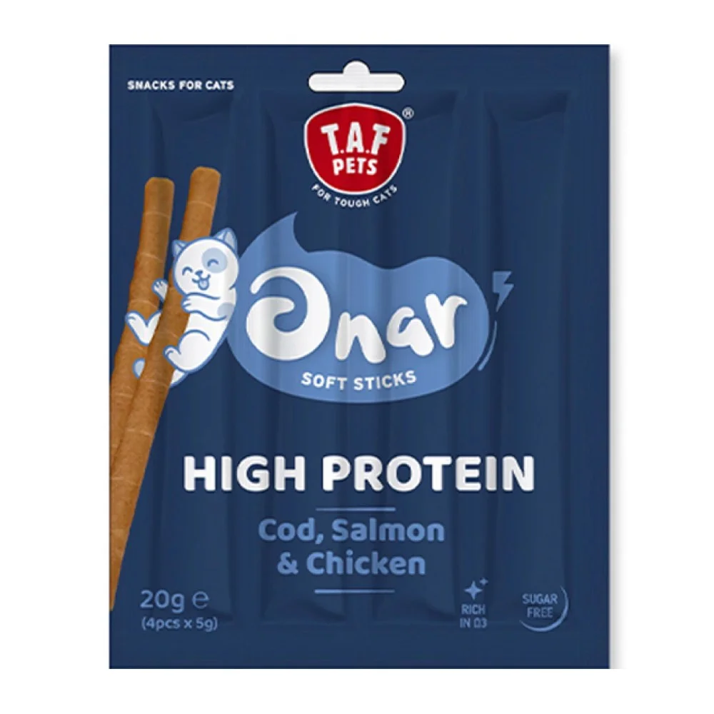 Φωτογραφία προϊόντος: Λιχουδιά Γάτας Taf Pets- Onar Soft Sticks Cod, Salmon + Chicken 20gr