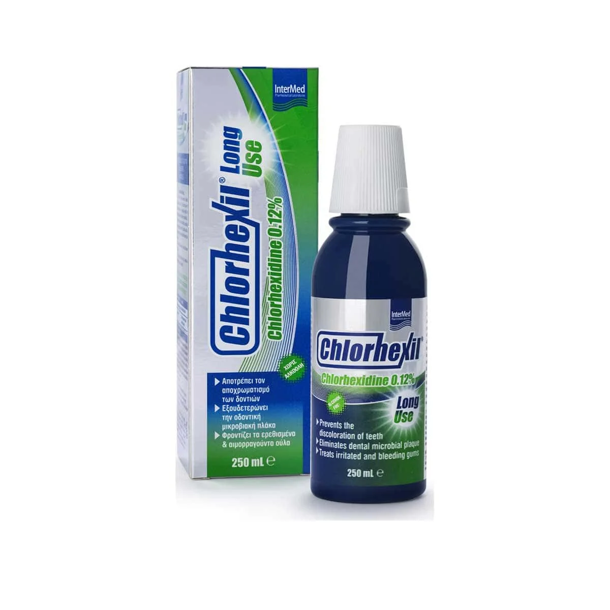Φωτογραφία προϊόντος: Medipharmacy Intermed Chlorhexil 0.12% Long Use Mouthwash κατά της Πλάκας, για τα Ερεθισμένα Ούλα 250 ml