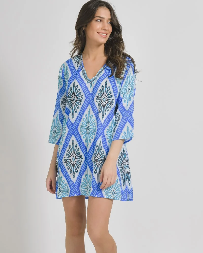 Φωτογραφία προϊόντος: BLE ΚΑΦΤΑΝΙ/TUNIC ΛΕΥΚΟ/ΤΥΡΚΟΥΑΖ ΜΕ ΣΧΕΔΙΑ ΟΝΕ SIZE (100% COTTON)cm 5-41-346-0199